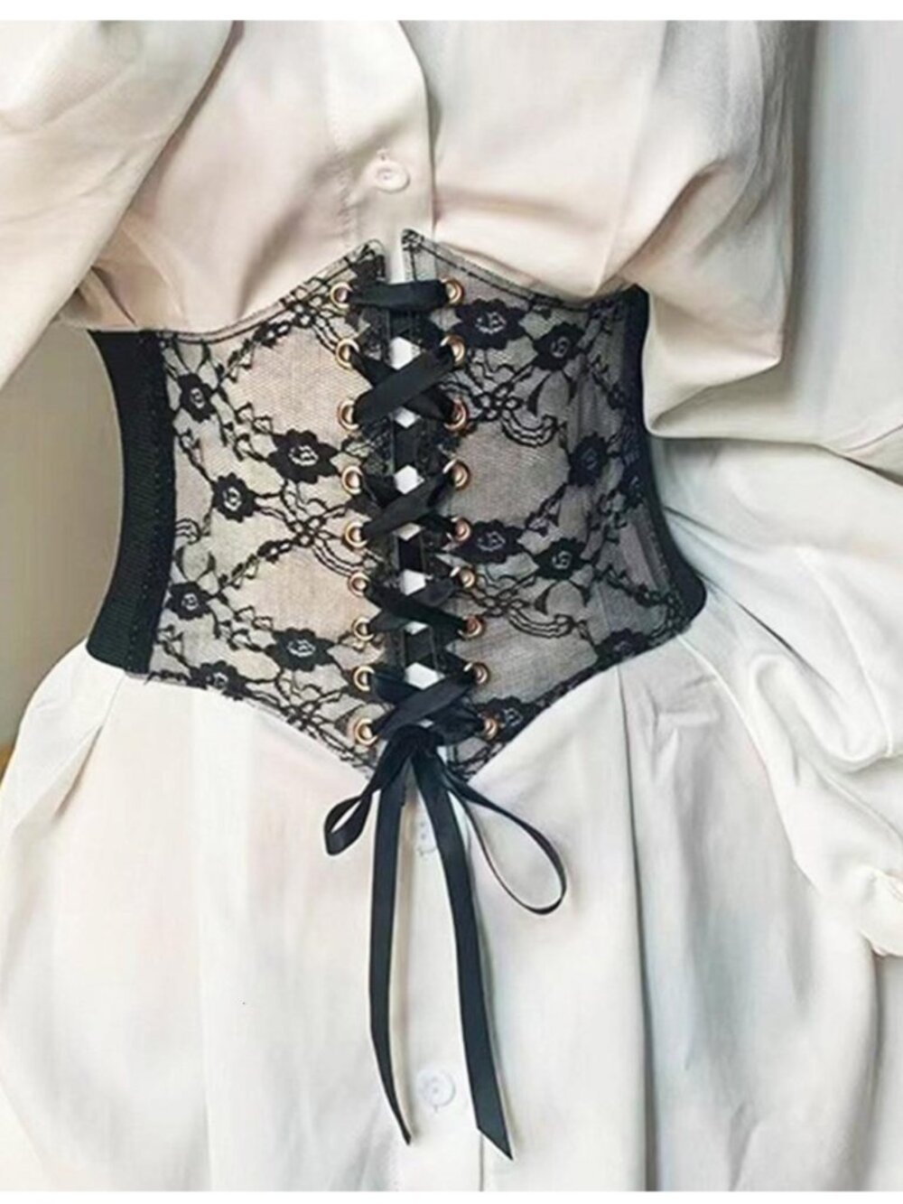 Women's Corset Waist Belt Black Lace Elastic Costume Lace Up